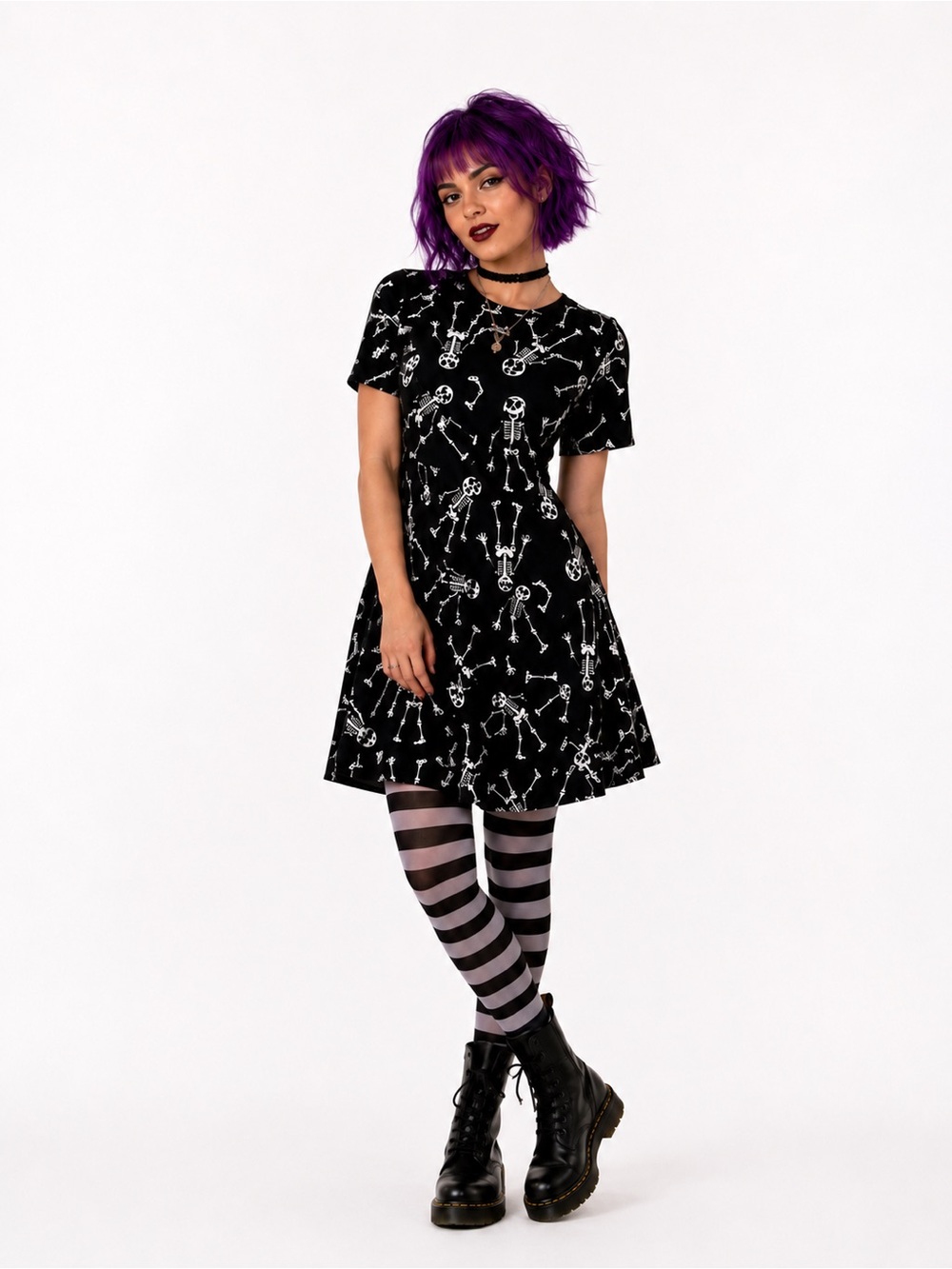 Skeleton Print Midi Dress